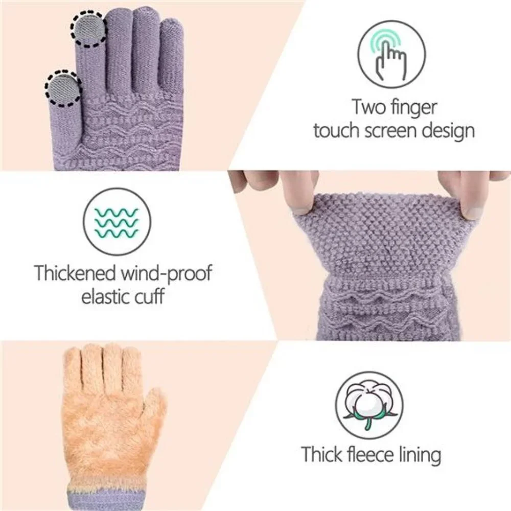 Women's Thermal Cable Knit Wool Fleece Lined Glove for Cold Weather, Purple